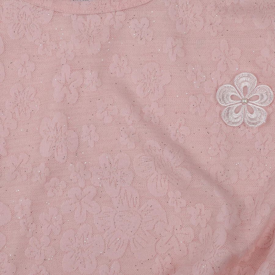 Girls Pink Round Neck Casual T-Shirt, Light Pink, large