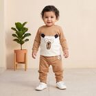 Infants' Beige 100% Cotton Round Neck Graphic Print Baba Suit, गहरा पीला, small