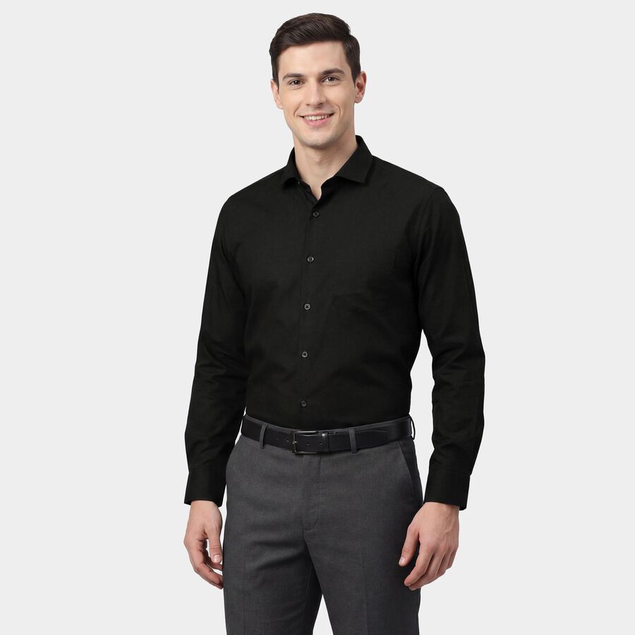 Men's Green Cotton Spread Collar Classic Formal Shirt, Dark Green, large