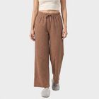 Women's Brown Relaxed Fit Solid Elastic Waist Pyjama, Brown, small