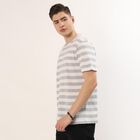 Men's Grey Round Neck Striped Casual T-Shirt, Light Grey, small