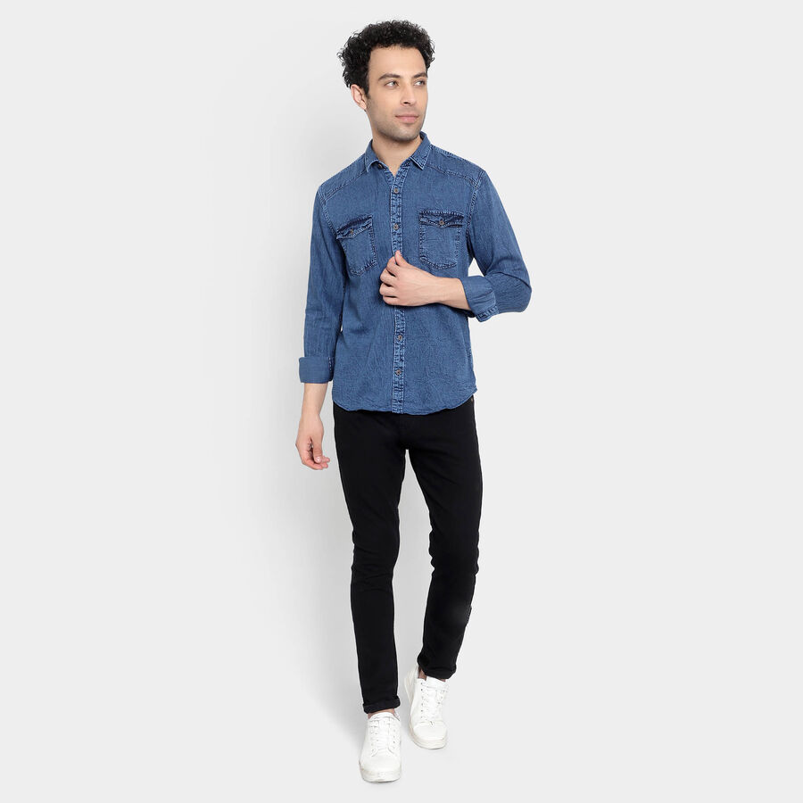 Cotton Solid Casual Shirt, Melange Blue, large image number null