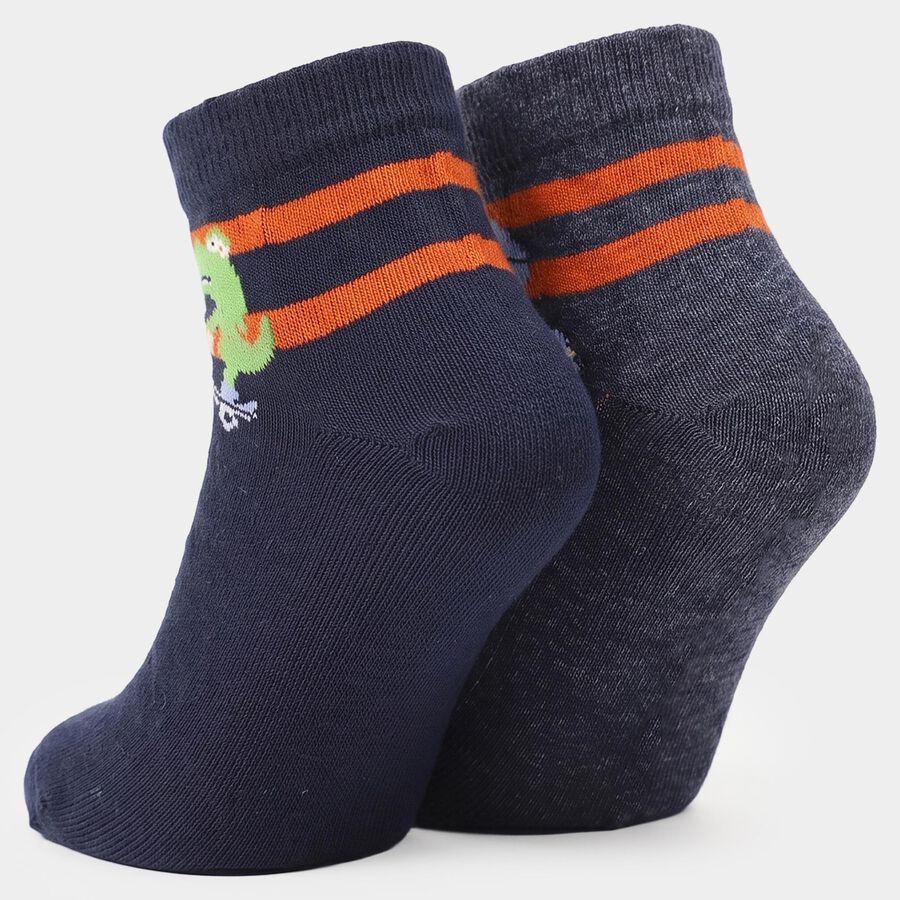 Boys' Navy Blue Regular Fit Printed Pack of 2 Socks, नेवी ब्लू, large