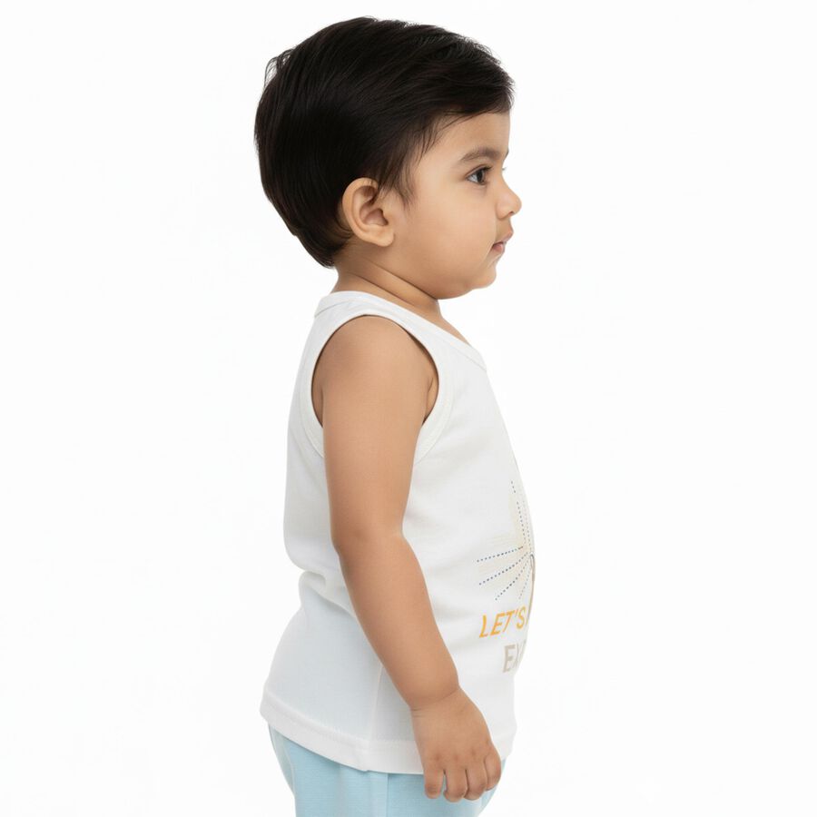 Infants' Bright White Cotton Round Neck Casual Vest, ऑफ व्हाइट, large image number null