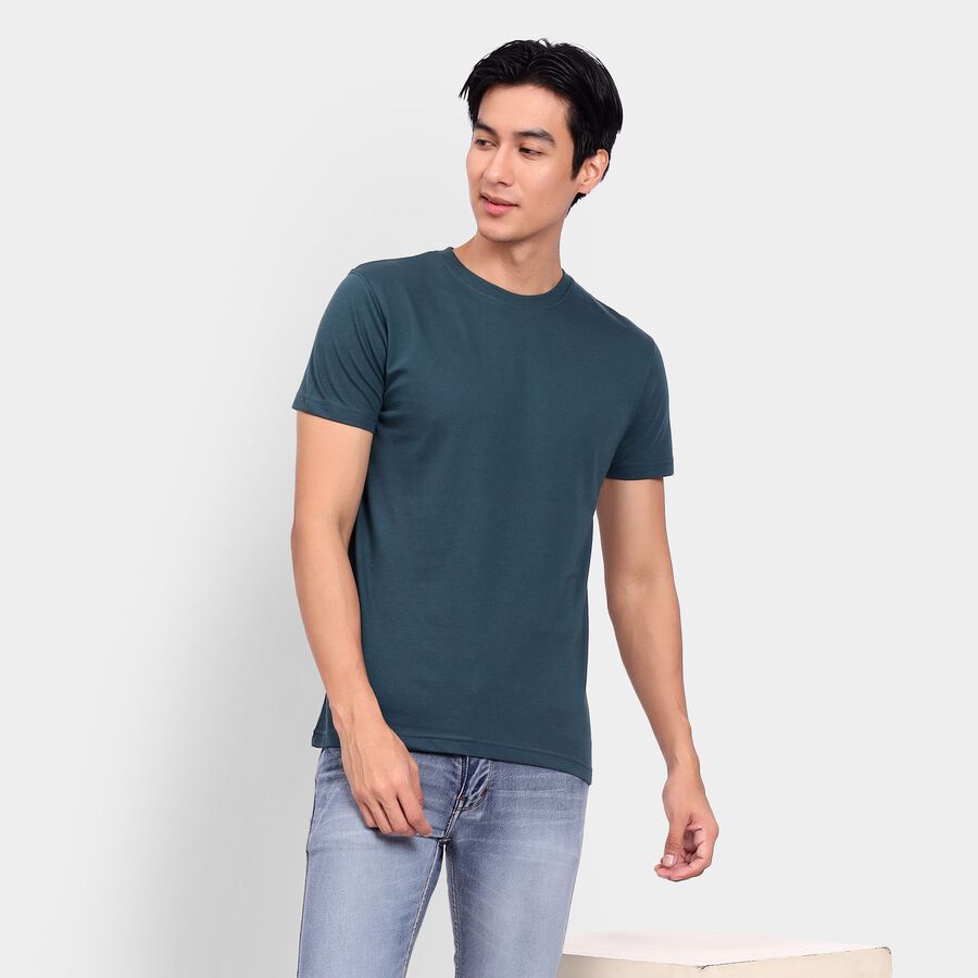 Men's Round Neck Half Sleeves T-Shirt, टील ब्लू, large image number null