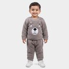 Infants' Grey Round Neck Bear Appliqu&eacute; Baba Suit, हल्का ग्रे, small
