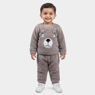Infants' Grey Round Neck Bear Appliqu&eacute; Baba Suit