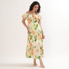 Women's Cream Cotton Off-Shoulder Floral Maxi Dress, Off White, small