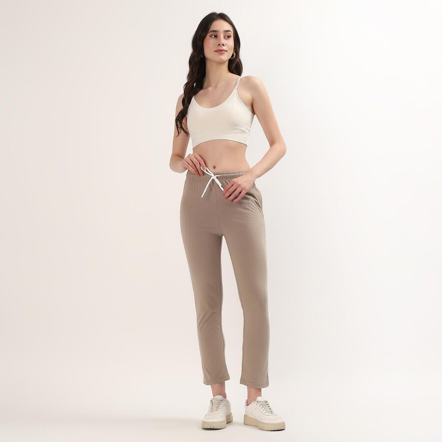 Women's Grey Slim Fit Cuffed Track Pants, Beige, large