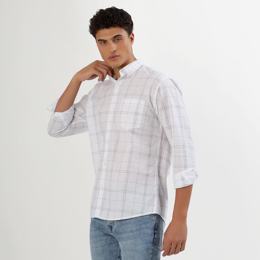 Men's Rich Eggshell White Cotton Mandarin Collar Casual Shirt, White, large image number null