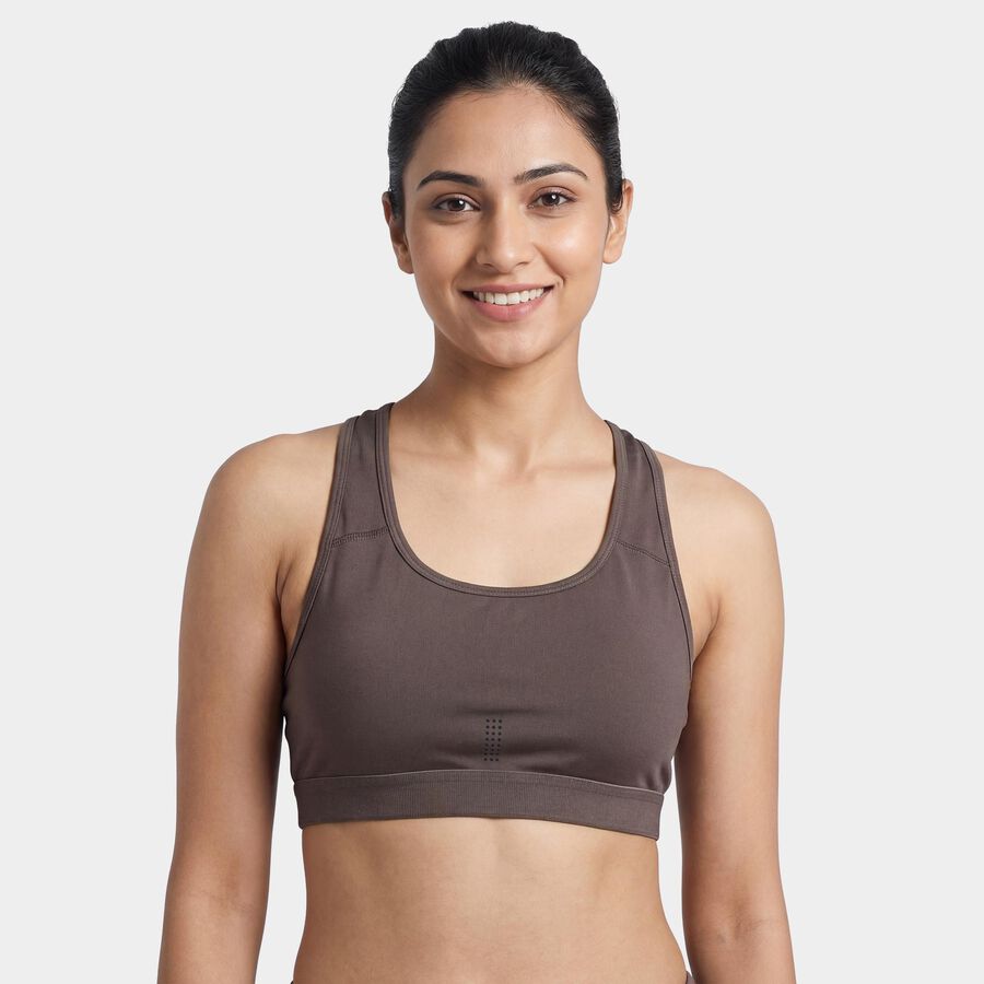 Women's Brown Seamless Sports Bra, Brown, large