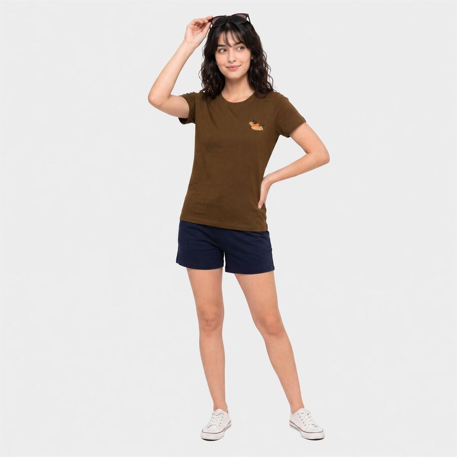 Women's Olive Green Round Neck Regular T-Shirt, Olive, large