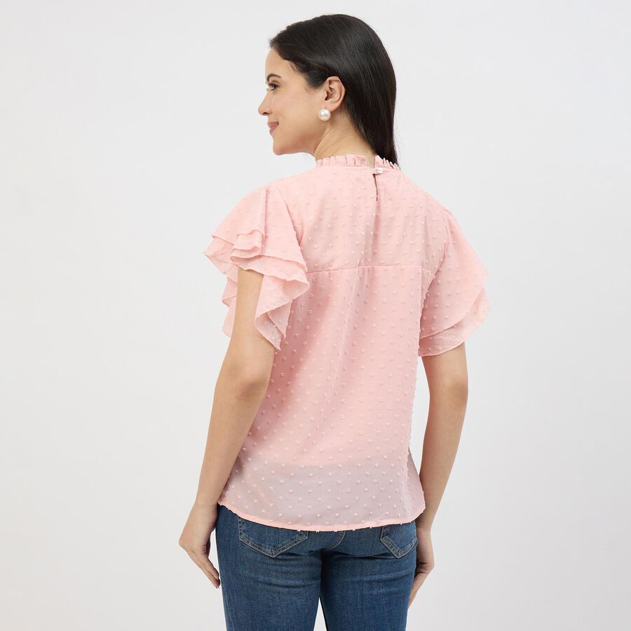 Women's Bright Pink Round Neck Casual Top, Pink, large