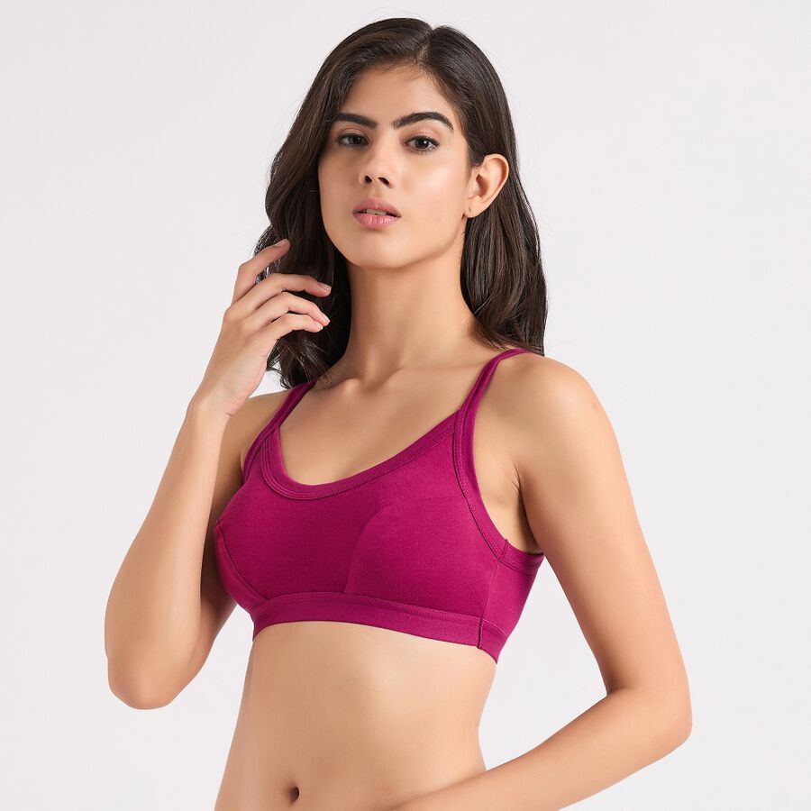 Ladies' 100% Cotton Non-Padded Bra, Wine, large image number null