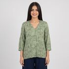 Women's Olive Green V-Neck Floral Printed Straight Kurti, ओलिव, small