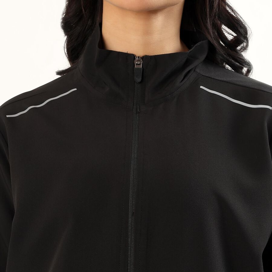 Women's Jet Black High Neck Casual Jacket, Black, large image number null