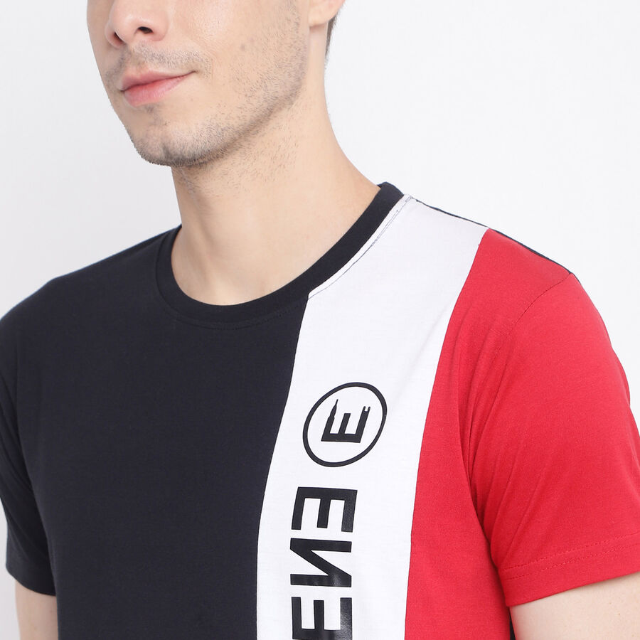 Cut & Sew Round Neck T-Shirt, Black, large image number null