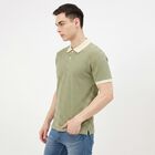 Men's Green Polo Neck Striped T-Shirt, हल्का हरा, small