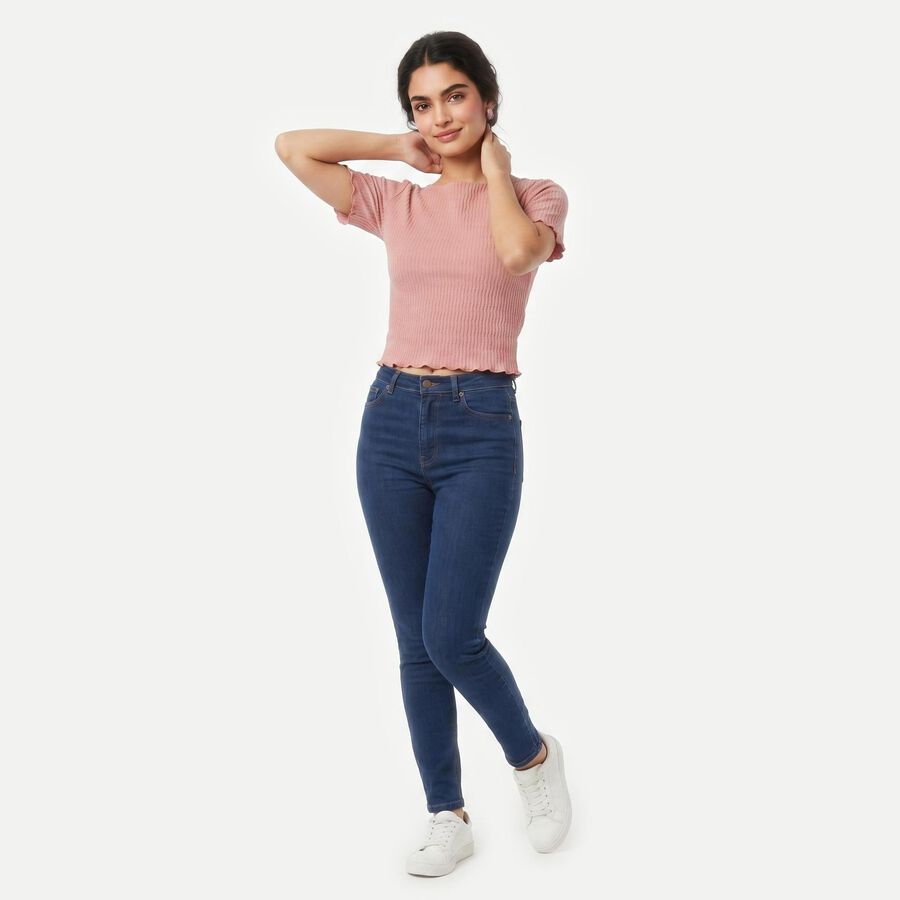 Women's Pink Boat Neck Crop Top, Pink, large