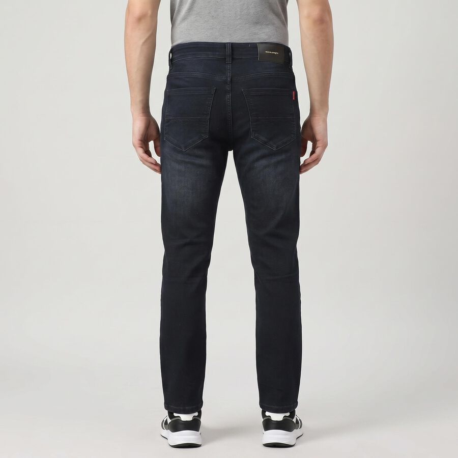Men's Navy Blue Slim Fit Washed Jeans, गहरा नीला, large