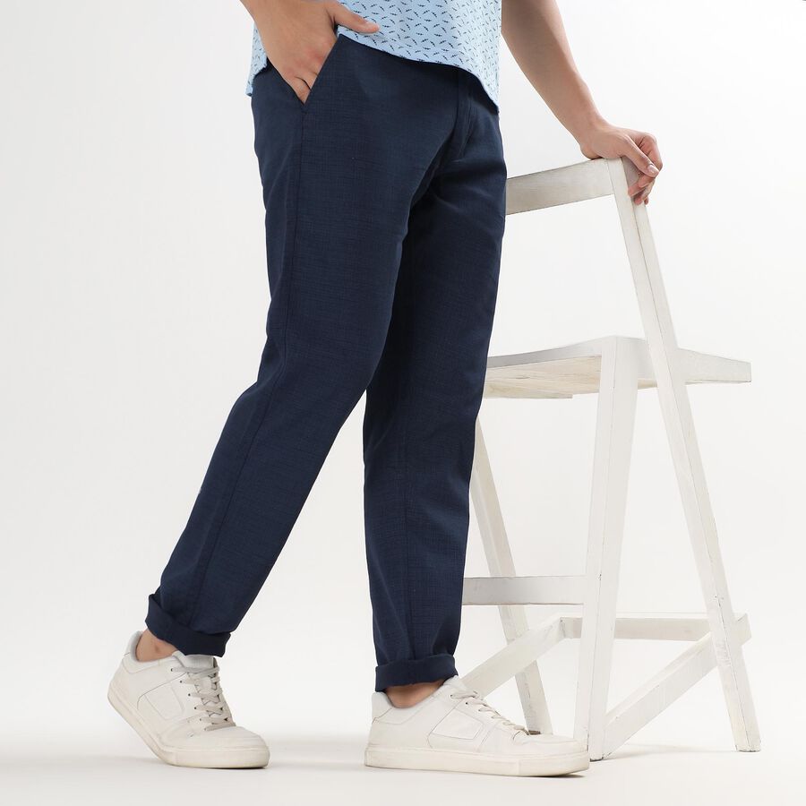 Men's Slim Fit Casual Trousers , Navy Blue, large image number null