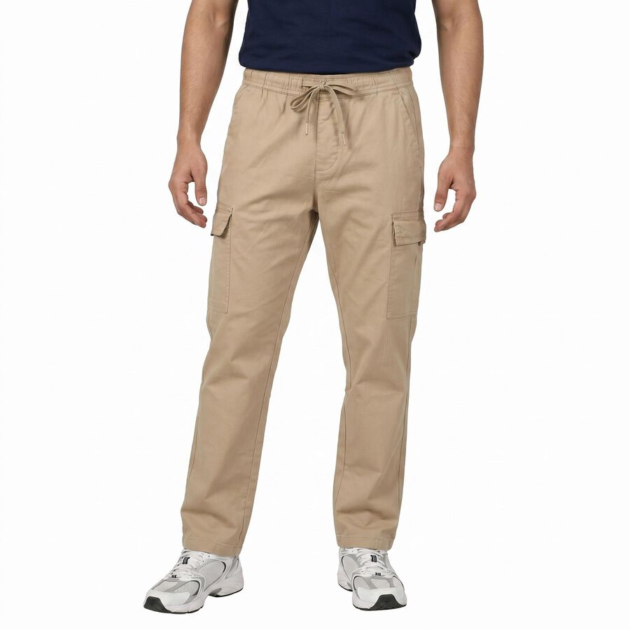 Men's Beige Slim Fit Cargo Casual Trousers, Beige, large