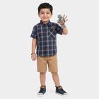 Boys Navy Blue 100% Cotton Checked Shirt, Navy Blue, small