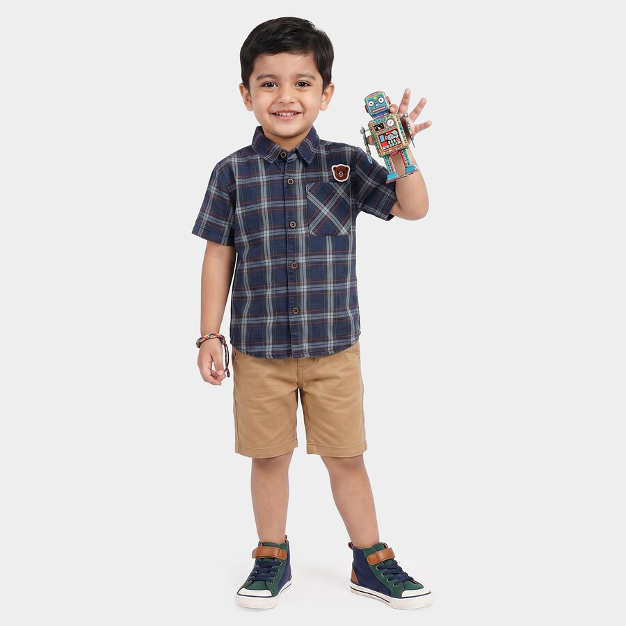 Boys Navy Blue 100% Cotton Checked Shirt, Navy Blue, large