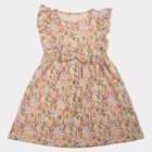 Girls' Pink Floral Printed Fit and Flare Frock, Light Pink, small