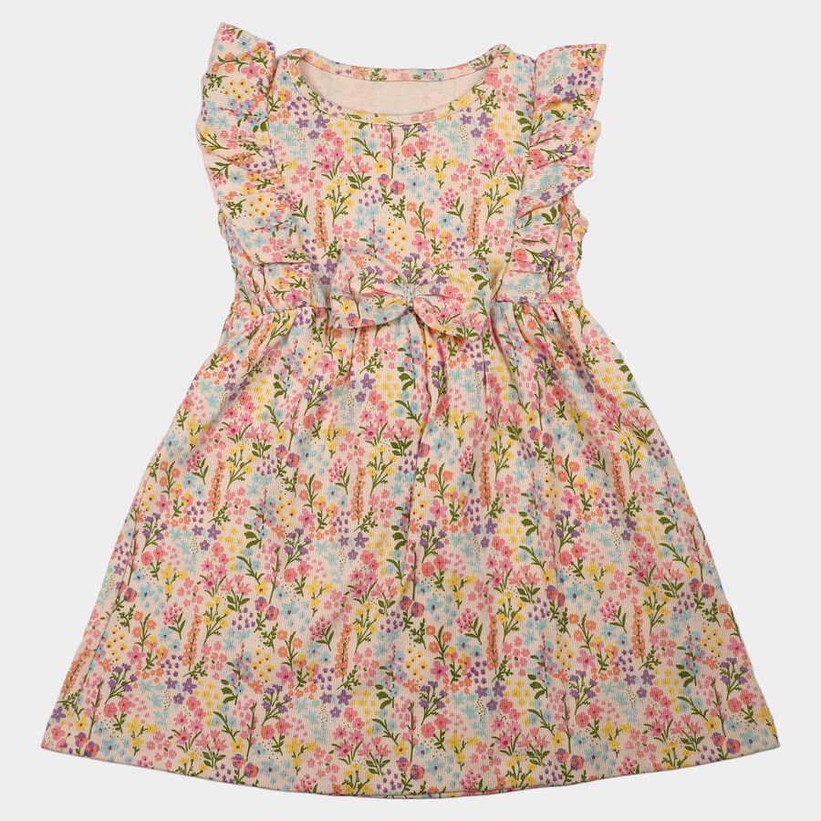 Girls' Pink Floral Printed Fit and Flare Frock, Light Pink, large