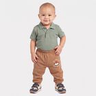 Infants Beige Jogger Fit Graphic Printed Pyjama, गहरा पीला, small