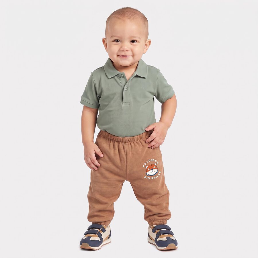 Infants Beige Jogger Fit Graphic Printed Pyjama, गहरा पीला, large