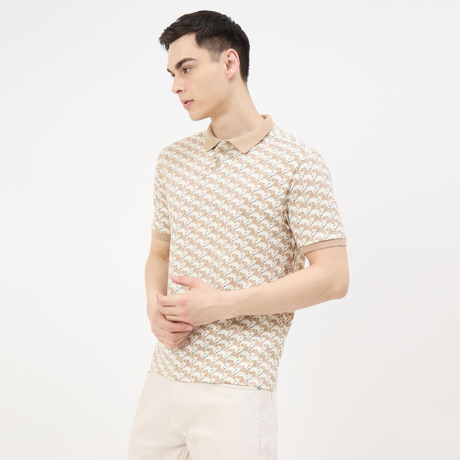 Men's Brown 100% Cotton Polo Collar Preppy T-Shirt, Brown, large