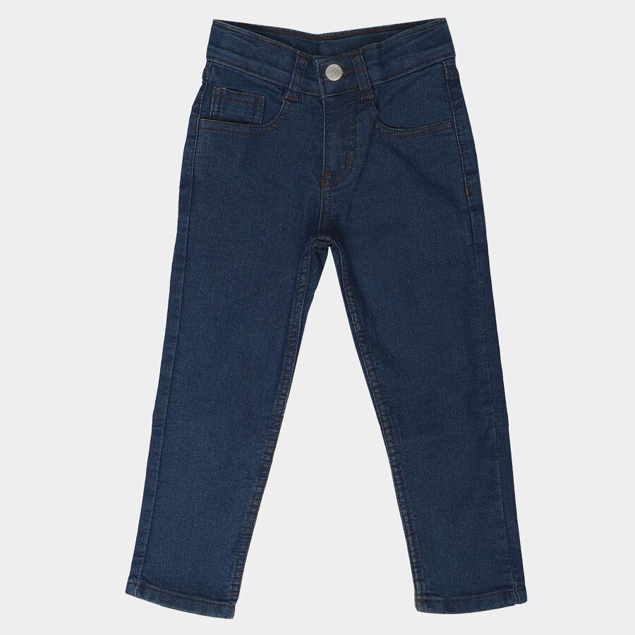 Boys Blue Straight Fit Classic 5 Pocket Jeans, मध्यम नीला, large