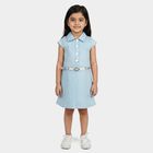 Girls' Light Blue Cotton Blend Casual Frock, हल्का नीला, small