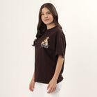 Women's Brown 100% Cotton Round Neck Minimalist T-Shirt, Brown, small