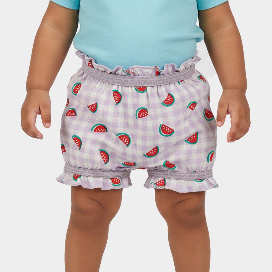 Infants' Lavender Regular Fit Printed Bloomer Shorts, लाइलेक, large