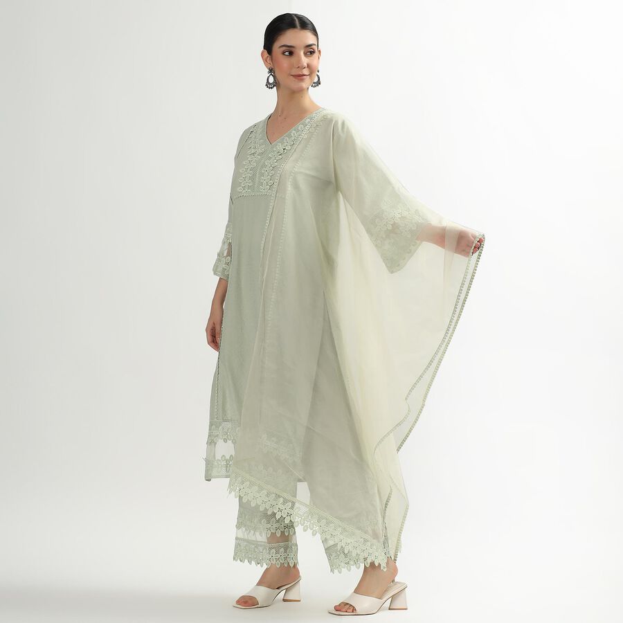 Women's Light Sage Green Cotton Embroidered Ethnic Set, Light Green, large image number null