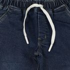 Boys' Navy Blue Slim Fit Drawstring Waist Jeans, मध्यम नीला, small