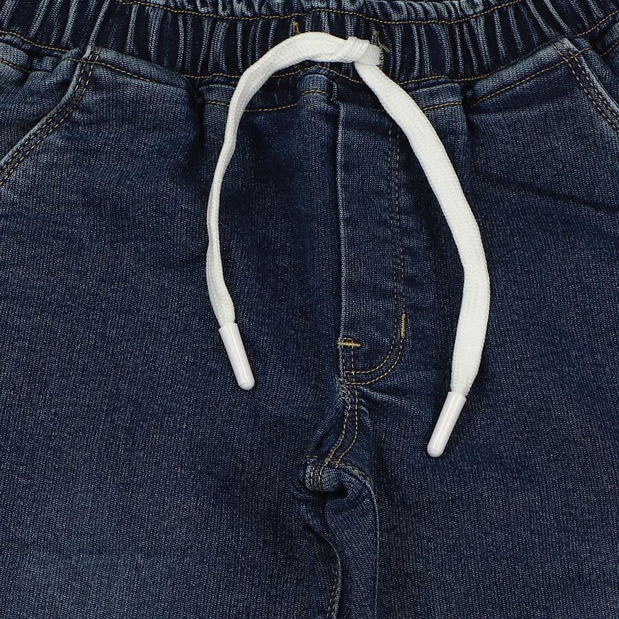 Boys' Navy Blue Slim Fit Drawstring Waist Jeans, मध्यम नीला, large
