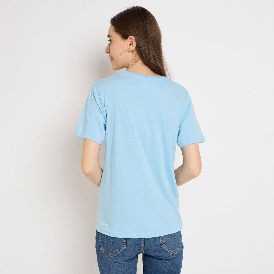Ladies' 100% Cotton Round Neck T-Shirt, हल्का नीला, large image number null