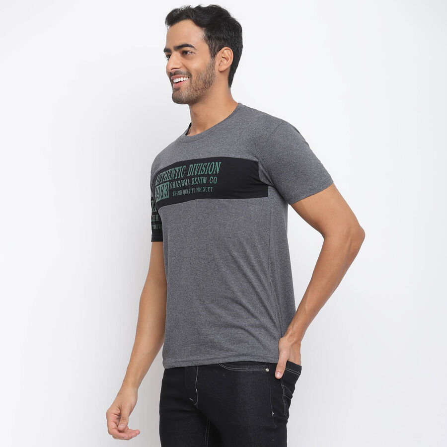 Cut & Sew Round Neck T-Shirt, Dark Grey, large image number null