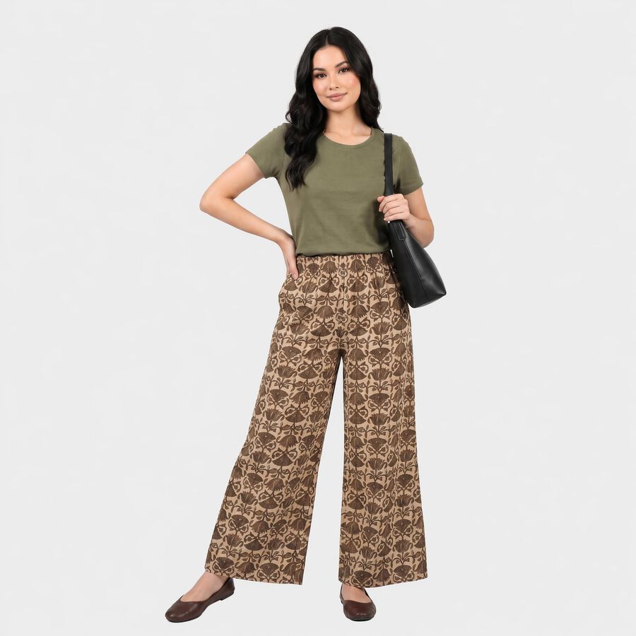 Women's Light Grey Regular Fit Floral Printed Palazzos, Light Grey, large