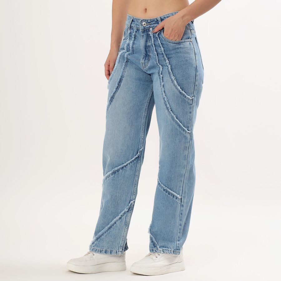 Ladies' 100% Cotton High Rise Jeans , Mid Blue, large image number null