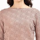 Women's Muted Beige Boat Neck Romantic Top, Beige, small
