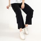 Women's Jet Black Wide-Leg Cargo Track Pants, Black, small image number null