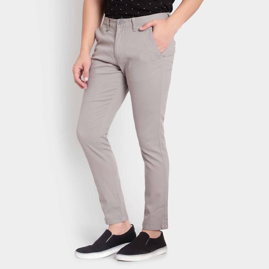 Solid Cross Pocket Skinny Fit Trousers, Light Grey, large image number null