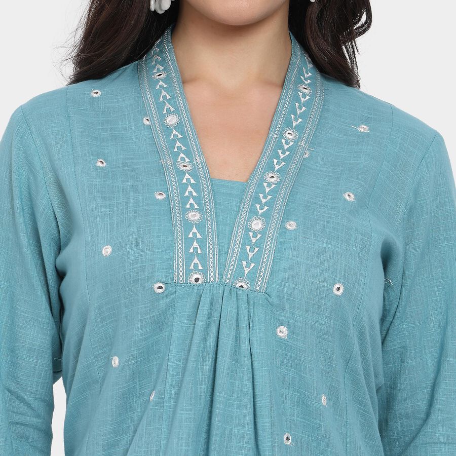 Ladies' 100% Cotton Kurta, मध्यम नीला, large image number null