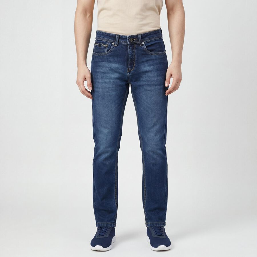 Men's Navy Blue Slim Fit Clean Look Jeans, Dark Blue, large