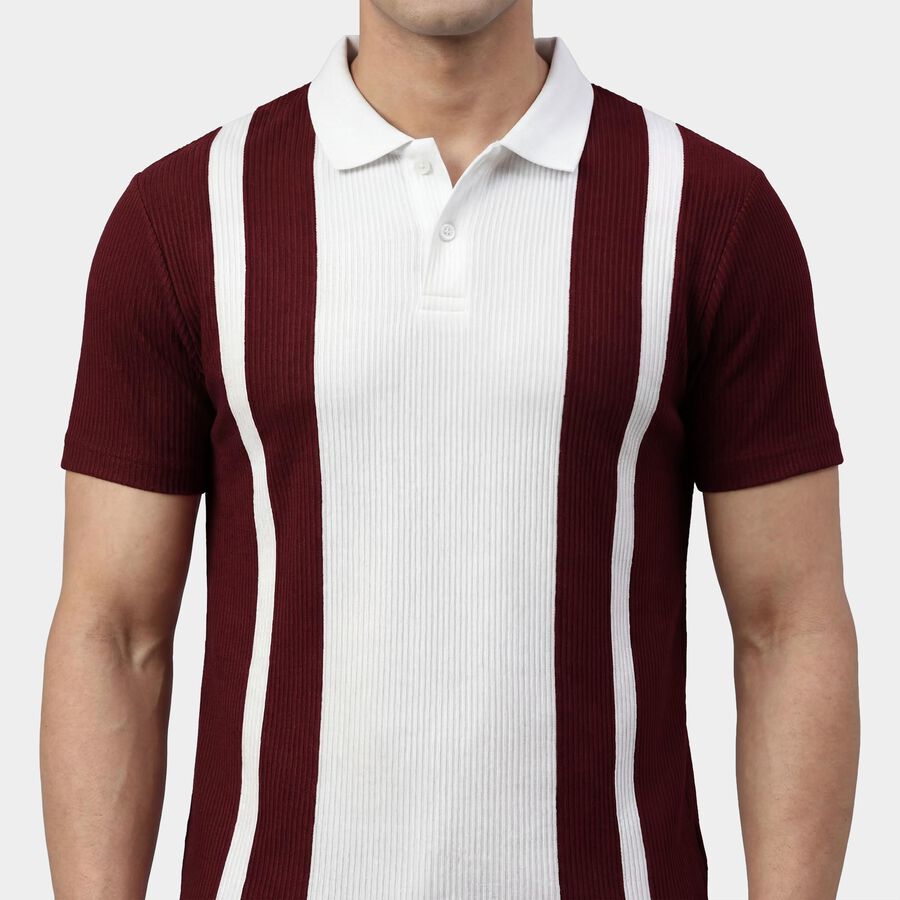 Men's Wine Polo Neck Classic T-Shirt, वाइन, large